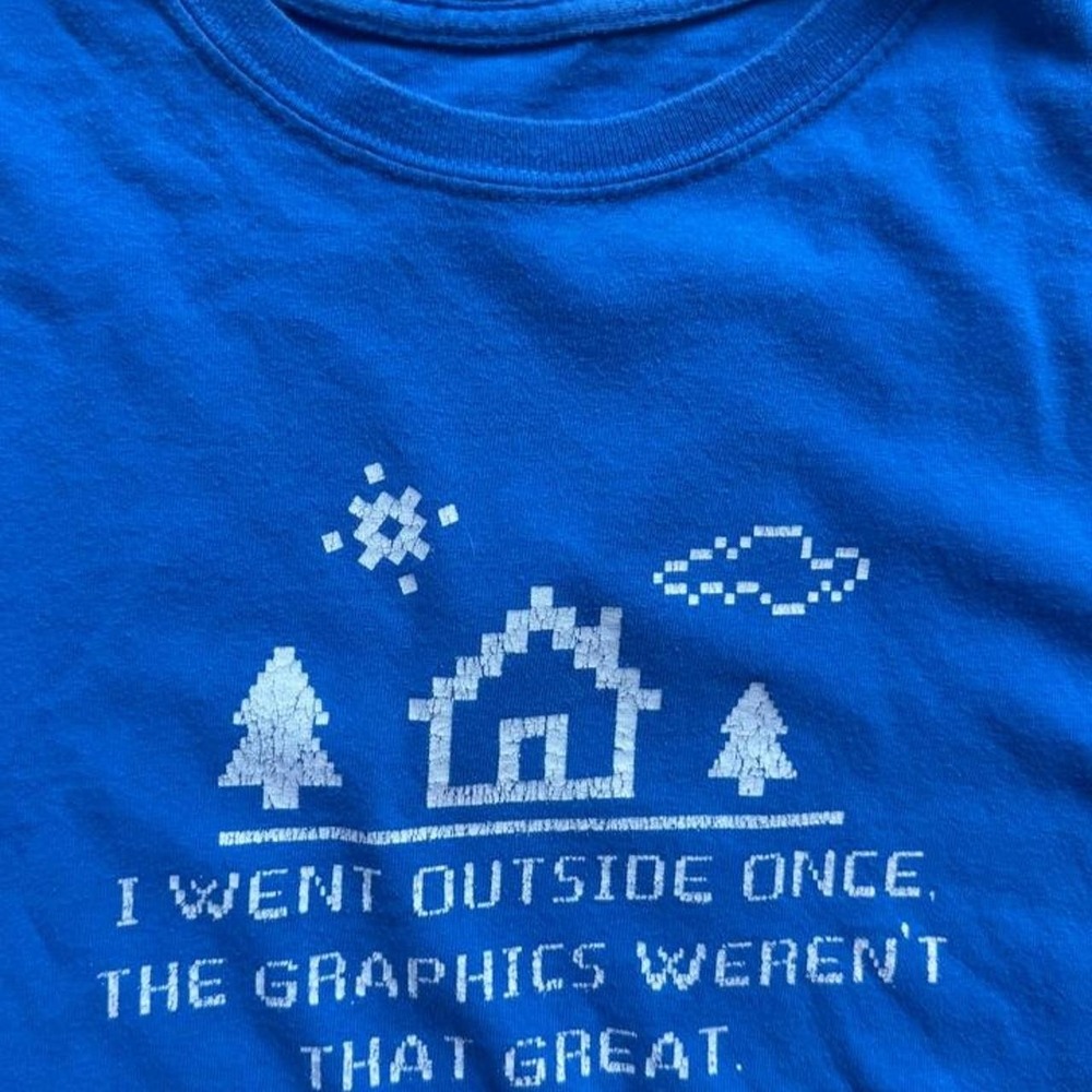 Blue Pixel Art Graphic T-shirt Vintage Y2K - Picture 3 of 5